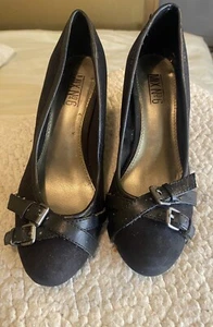 Mix No. 6 Girls Black Faux Buckle Toe Slip On Wedges Size 2 - Picture 1 of 5