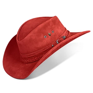 Sombrero de vaquero de cuero genuino marrón australiano Western Outback ala a... - Imagen 1 de 47
