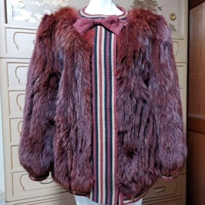 D&E EMANUEL Blue Fox (dyed) Fur Half Coat Wine Red US:M JP-made L:26.7" W:22" - Picture 1 of 16