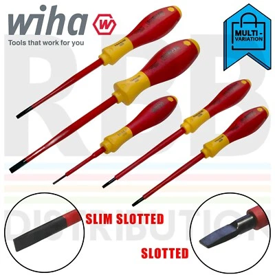 WIHA Slotted Electricians Screwdrivers Insulated VDE Slim Fit SoftFinish 1000v - Image 1 of 3