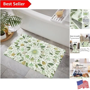 Low Pile Washable Door Mat - Green Floral Bathroom Rug with Rubber Backing - Picture 1 of 9