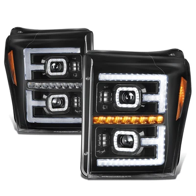 Fit 11-16 Ford F-250 SD Black Amber Sequential Chasing LED Projector Headlight - Image 1 of 4