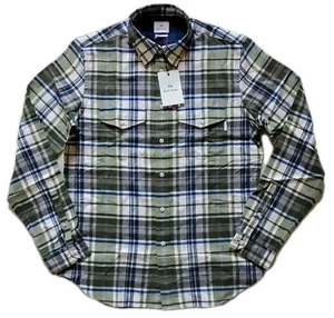 PAUL SMITH Shirt Overshirt Mens M Thick Flannel Blue Green Cream Check - Picture 1 of 13
