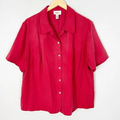 Blusa Top Vintage Talbots Roja Seda Cuadrada Botón Frontal Talla 16W Para Mujer Foto 1 de 4