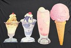 4 Vintage Soda Fountain Ice Cream Displays, Sundae (2), Cone, & Shake.