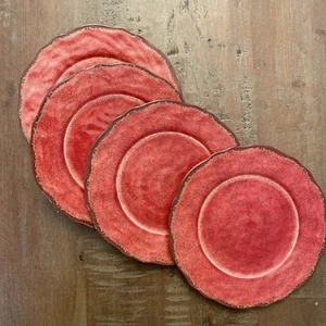 Le Cadeaux Melamine, Rustic Antiqua Red Appetizer Dessert Plates Set of 4 - Picture 1 of 10
