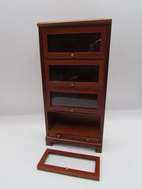 Dollhouse Miniature Bookcase Walnut 4 Clear Cabinets T6870 - Missing Hinges - Image 1 of 3