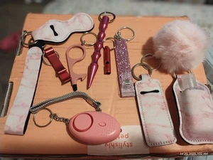 Set Of 11 Pink Keyrings, Alarm, Card Puller For Long Nails, Lipstick Holder Etc. - Picture 1 of 1