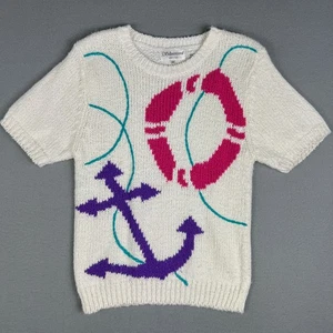 Vintage Silvercord Maritim Pullover Gr. P/S Kurzarm Anker Lebensretter Strick 80er - Bild 1 von 7