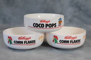 3 x Vintage Kelloggs Advertising Cereal Bowls 1980s / 90s Coco Pops & Cornflakes - Foto 1 di 4