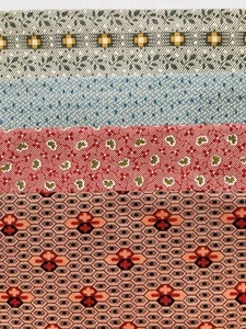 Lot of 4 Fat Quarters Cotton Fabric Tan Red Blue Marcus Fabrics P&B Lot #9A - Picture 1 of 6