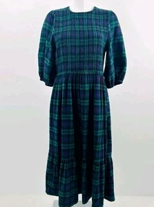 Tu Tartan prairie dress UK 14 Check Plaid Black Watch Tartan Cabbages & Roses - Picture 1 of 7