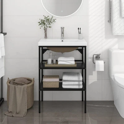 Estructura baño con lavabo incorporado hierro Negro/Blanco Multitalla vidaXL - Imagen 1 de 4