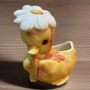 Fioriera anatra ceramica vintage margherita fiore cappello giallo pulcino vaso contenitore - Foto 1 di 8