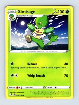Simisage SWSH08: Fusion Strike Uncommon Non Holo 008/264 Pokemon NM/LP Card - Image 1 of 2