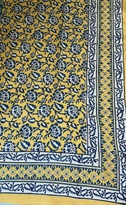 Blütenblatt schiebende handbedruckte Tischdecke Baumwolle 88”X62” Blumenmuster Französisch Land Blau - Bild 1 von 7