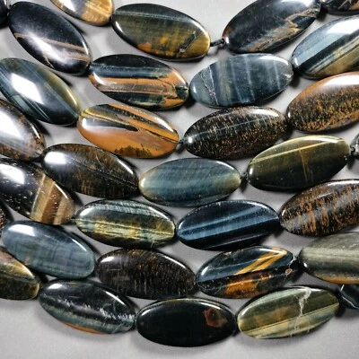 Ojo de tigre azul oscuro 30x15 mm cuentas planas ovaladas 16" ojo de tigre ojo de halcón Foto 1 de 4
