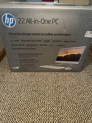 HP 22-C0063W All-In-One PC 21.5" FHD Intel G4900T 4GB 1TB HDD Win10 Desktop - Image 1 of 4
