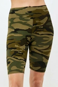 Camo Biker Shorts YOGA Waistband Camouflage Print Buttery Soft ONE SIZE OS - Picture 1 of 4