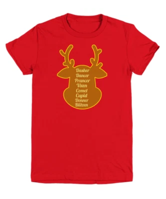 Santa’s Reindeer Names Christmas Kids Youth Holiday T-Shirt | Ugly Xmas Tee - Image 1 of 4