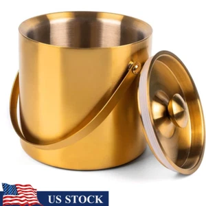 3L Double Wall Insulated Stainless Steel Ice Bucket W/ Lid Scoop & Strainer New - Picture 1 of 8