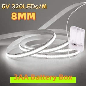 5V Battery Powered COB LED Strip Lights High Density Flexible Tape Lamp Cabinet - Picture 1 of 19
