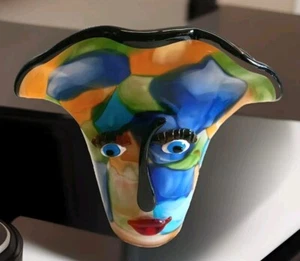 Glasvase Vase Gesicht Blumenvase Tischvase Glaskunst Murano Stil Deko Kunstvase - Bild 1 von 7