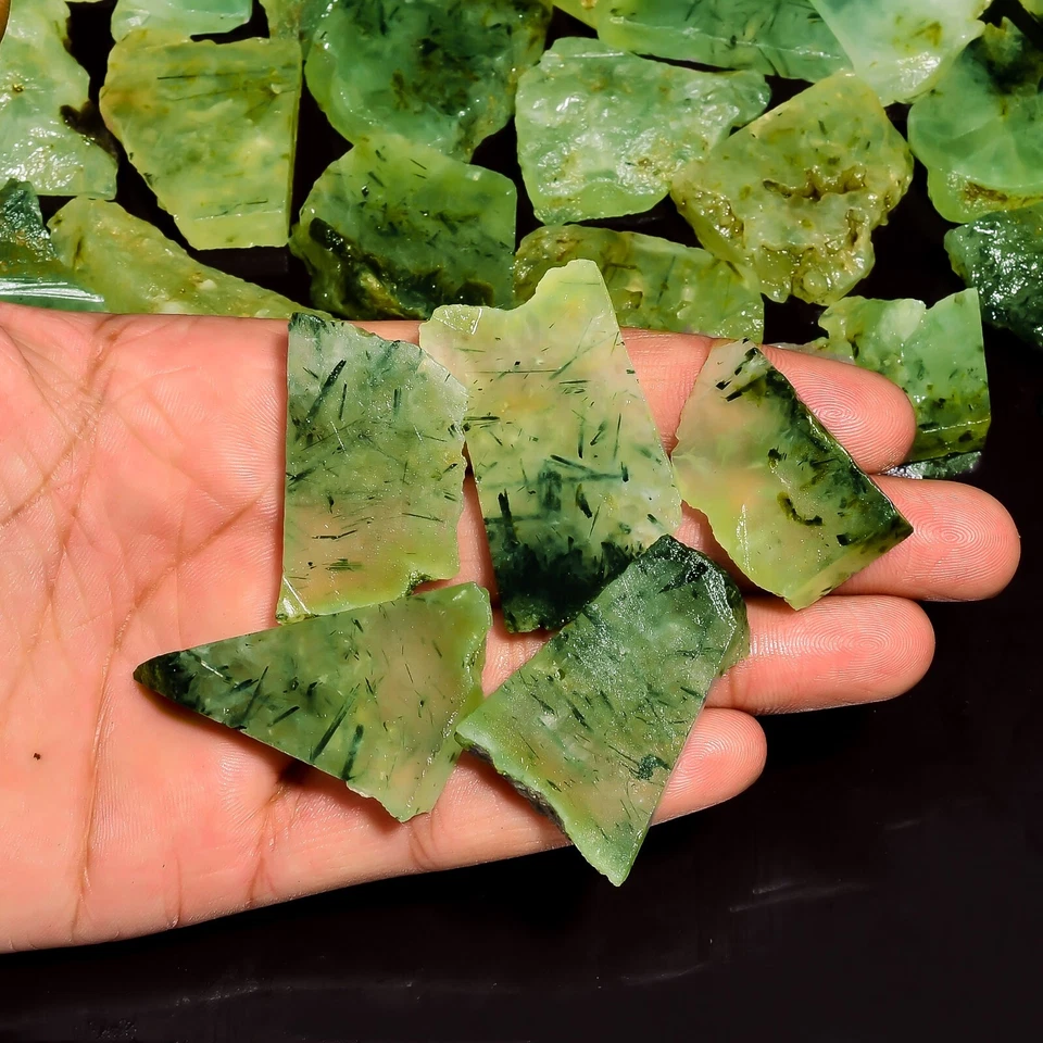 Natural Prehnite Slice Rough Gemstone Raw Prehnite Crystal Stone Small Slab - Image 1 of 4