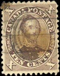 VF Canada Used 10c Scott #17b P12 brown  1859-64 Prince Albert First Cents Stamp - Bild 1 von 2