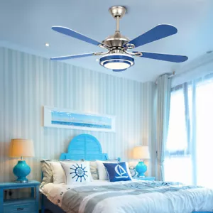 Blue 52" Industrial Ceiling Fan Light Flush Mount 5 Blades Fandelier&Controller - Picture 1 of 14