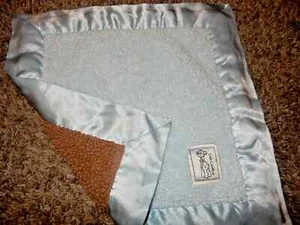 2A WOW Little Giraffe Blue/Brown Sherpa Plush Satin Security Crib Lovey Blanket - Picture 1 of 5
