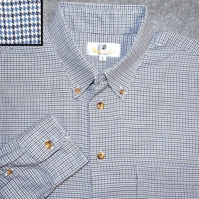 CAMISA AQUASCUTUM L PARA HOMBRE 41 16 NEGRA AZUL GRIS SABUESOS ALGODÓN CEPILLADO A CUADROS DE DIENTES Foto 1 de 4