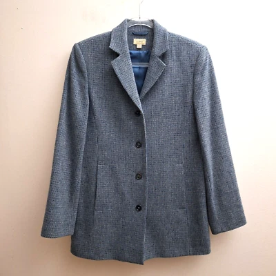 LL Bean Womens Wool Blazer 8 Blue White Black Pockets Lined Jacket Mid Length - Image 1 of 4