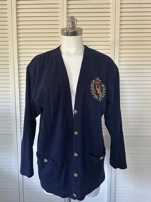 VTG Chaus Navy 100% Cotton Cardigan Nautical/Crest Gold Buttons M - Image 1 of 4