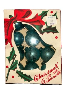 Vintage Shiny Aqua Blue Mercury Glass Christmas Ornaments Original box Japan 30m - Picture 1 of 8