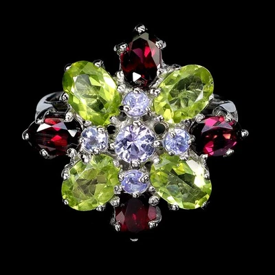 925 Sterling Silver Ring Oval Peridot Mozambique Tanzanite Gemstone Jewelry Sz 9 - Image 1 of 4