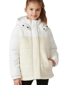 Girls Boutique Beige Full Zip Hooded Sherpa Quilted Jacket With Hood Size 7-8 - Picture 1 of 8