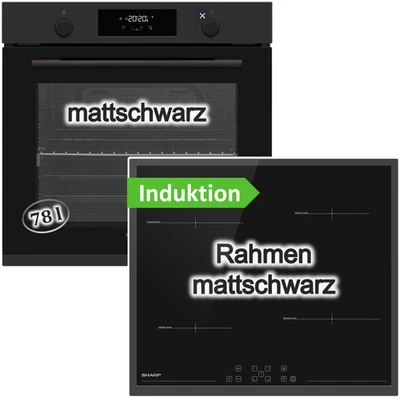 Sharp Backofen Set 78 l Matt Black Induktionskochfeld 60cm PowerBoost AutoHeat - Bild 1 von 4