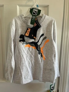 Puma Kids 3 Piece Set Boys Size 5 White Gray Blue Shirt Pants Logo Outfit NWT - Picture 1 of 9