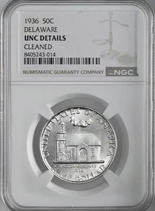 1936  50C DELAWARE SILVER HALF DOLLAR  NGC UNC DETAILS "CLEANED" #8405243-014 - Picture 1 of 4