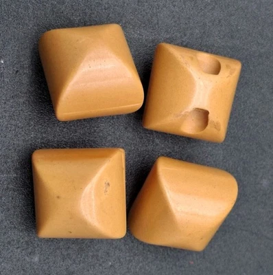 4 ATQ 1900s Bakelite 3/4" Buttons Butterscotch Chunky Faceted Square Thick - Image 1 of 4