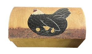 VTG Warren Kimble Folk Art Wooden Hinged Box PENNY Chicken Bread Box Decor RARE - Picture 1 of 13