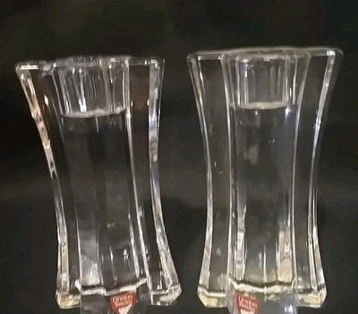 Pair Of Vintage Orrefors Sweden Regina Crystal Candlesticks 5  1/8" Tall Signed - Image 1 of 4