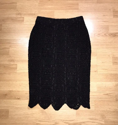 New JIGSAW Black Velvet Lace Scalloped Hem Pencil Occasional Skirt UK 10 EU 38 - Image 1 of 4