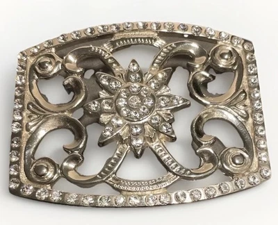 "Hebilla de cinturón tachonada con diamantes de imitación - espalda abierta tono plata 4""x3""" Foto 1 de 4