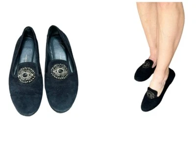 GIUSEPPE ZANOTTI MOCASINES AHUMADOS DE GAMUZA NEGROS PLANOS CRISTAL ESTRÁS 38 7,5 Foto 1 de 4