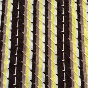 VTG 70s Hand Knit Crochet Throw Blanket Fringe W50”x L56” Brown Yellow White - Picture 1 of 16