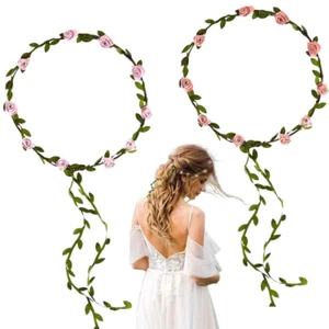 2 Pcs Blumenkranz Haare Blumenkrone Damen Mädchen Boho Blumen Haarband Braut Ros - Bild 1 von 6