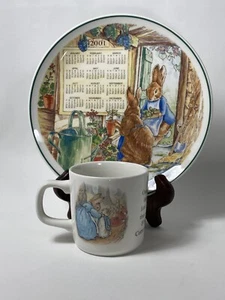 Wedgwood Peter Rabbit Calendar 2001 Plate With A Cup Once Upon A Child 2pc set   - Picture 1 of 12