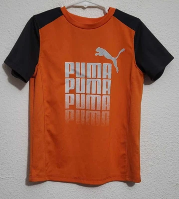 Puma Boys Size 7 Short-Sleeve T-Shirt Orange Multicolor Logo Print - Image 1 of 3